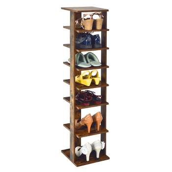 Costway 7-Tier Shoe Rack Free Standing Shelf Storage Tower Rustic Brown