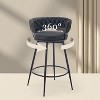DYHOME 28 inch Bar Stools Set of 3, Modern Counter Height Bar Stools, 360° Swivel Suede Fabric Stool Chairs with Woven Back and Footrest - 4 of 4