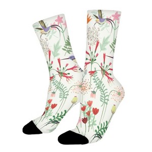 Hummingbird In Sweet Flower Garden Women Printed Crew Socks Funny Funky Socks Soft Polyester Novelty Gifts for Artists Men - 1 of 1