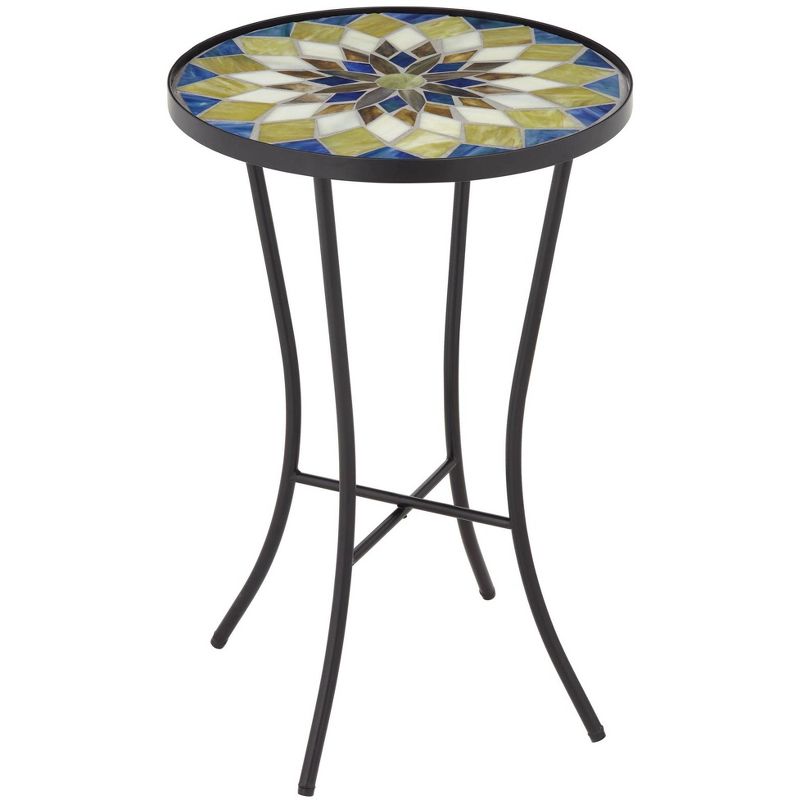 Teal Island Designs Modern Mosaic Black Round Outdoor Accent Table 14" Wide Multi-Color for Porch Patio Living Room Home Balcony, 1 of 8