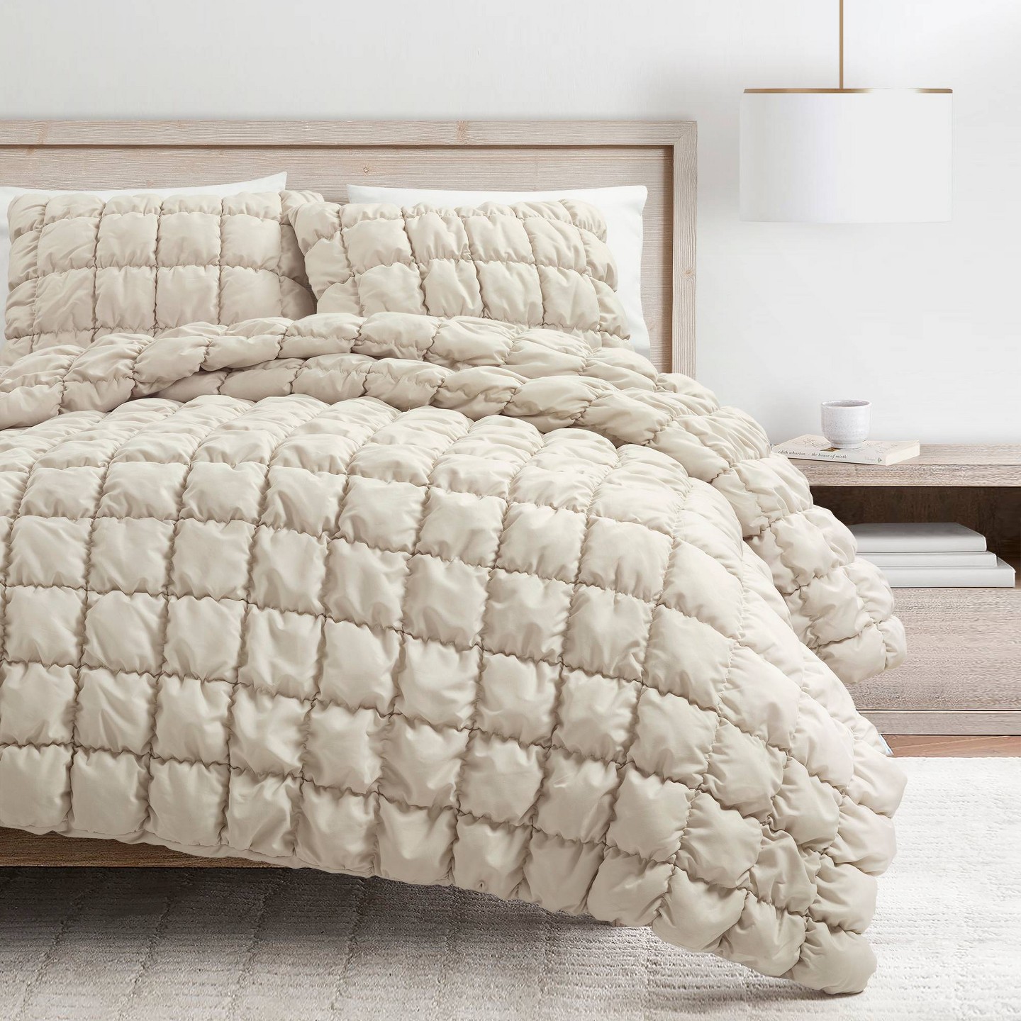 Постельное бельё Lush Decor Full/Queen 3pc Puff Comforter Set Neutral: Polyester Bedding Set, Lightweight, Teen Bedding, Oeko-Tex Certified — фото 1