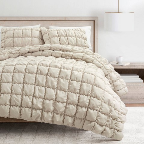 Lush Decor Lush Décor Full/Queen 3pc Puff Comforter Set Neutral: Polyester Bedding Set, Lightweight, Teen Bedding, OEKO-TEX Certified