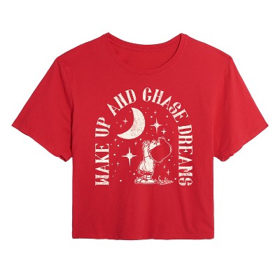 Women's - Peanuts - Wake Up And Chase Dreams Cropped Graphic T-Shirt