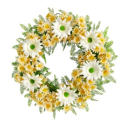 Nearly Natural 21” Mixed Daisy Artificial Wreath