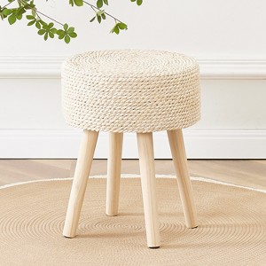 KTMBDW Foot Stool Natural Seagrass Hand Weave, 13" Small Ottoman, Round Footrest for Living Room, Bedroom, Entryway, Change Shoes Stool - 1 of 4