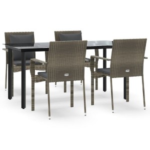 vidaXL Patio Dining Set Outdoor Rattan Wicker Table and Chair Set for Porch - Gray 63" Table Length 4 Chairs - 1 of 4
