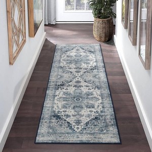 Machine Washable Low Pile Area Rugs - Non Slip Boho Vintage Indoor Carpet, Stain Resistant, Foldable for Living Room, Bedroom, Dining Room - 1 of 4