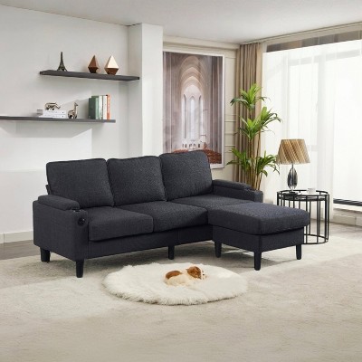 SKRAN 3-seat Sectionals with Storage Ottoman & 2 Cup Holders, L-Shaped Combo Sofa, for living room apartment bedroom and compact room