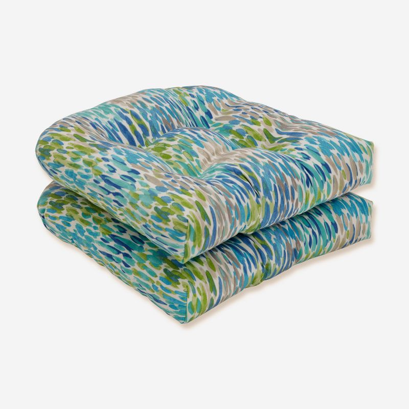 2pk Make It Rain Wicker Outdoor Seat Cushion Cerulean Blue - Pillow Perfect, 1 of 6