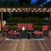 6 Pieces Outdoor Patio Furniture Set with Fire Pit Table, PE Resin All Weather Wicker Patio Propane Fire Pit Set with Patio Couch, Club Chairs in Red - 2 of 4