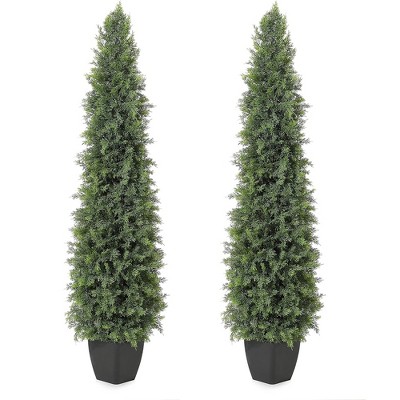 Outdoor Artificial Cedar Tree, 2PCS, UV Protection Fake Shrubs, Fake Potted Shrubs for Porch