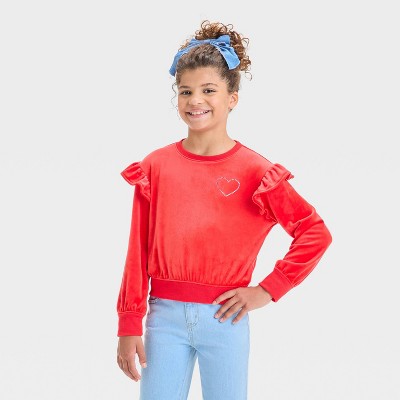 Girls' Velour Valentine's Day Pullover Sweatshirt - Cat & Jack™ Red