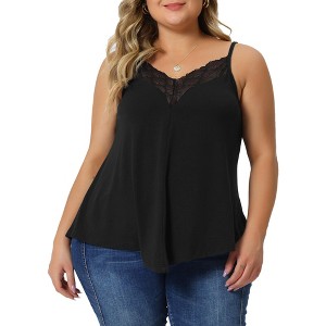 Agnes Orinda Women's Plus Size Lace Front V-Neck Sleeveless Spaghetti Strap Cami Tank Tops - 1 of 4