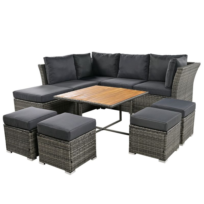 10 PCS Patio Rattan Furniture Set, Outdoor Conversation Sofa Set with CoffeeTable & Ottomans 4M -ModernLuxe, 4 of 11
