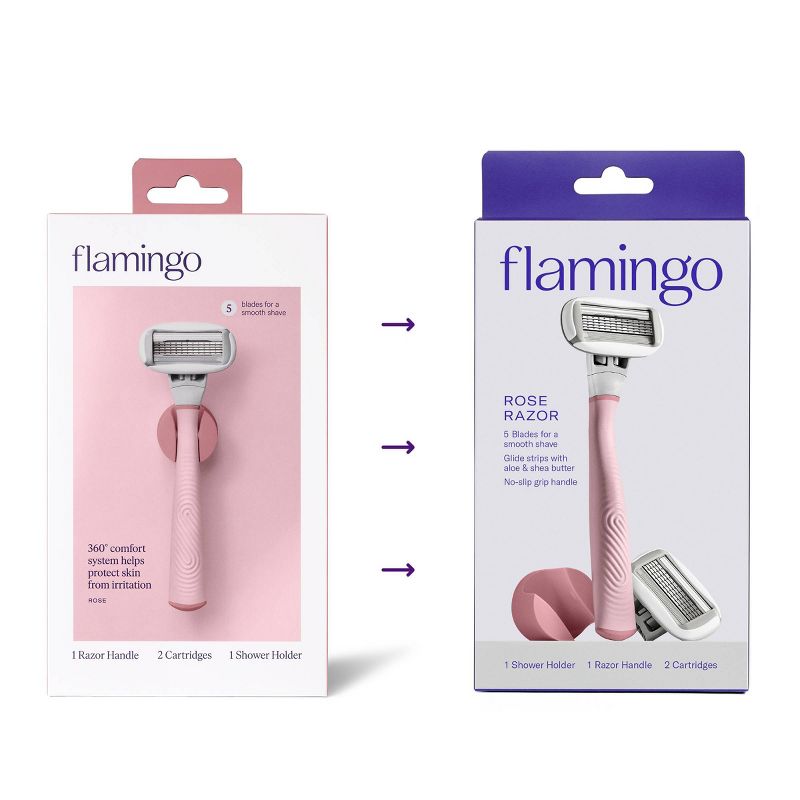 Flamingo 5-Blade Women's Razor - 1 Razor Handle + 2 Razor Blade Refills, 3 of 15