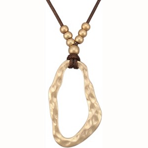 Leather and Wood Necklace Chunky Circle Pendant Boho Jewelry for Women - 1 of 4