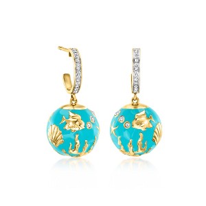 Ross-Simons Blue Enamel Sea Life Drop Earrings With White Topaz in 18kt Gold Over Sterling - 1 of 3