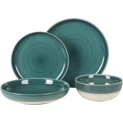 Teal Ceramic 16-Piece Round Dinnerware Set for 4