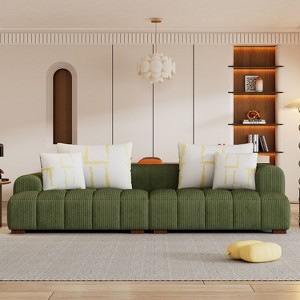 Corduroy Fabric Comfy Sofa with Rubber Wood Legs, Sleeper Couch with 4 Pillows for Living Room, Bedroom, Office, Indoor Furniture - Maison Boucle - 1 of 4