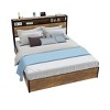 LED Light Platform Bed Frame, Queen Size Bed Frame with 2-Tier Storage Shelf Headboard with Charging Station, Rustic Brown - 2 of 4