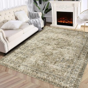 Machine Washable 6x9 Vintage Rug Ultra-Soft Low Pile Oriental Carpet Living Room Rug Foldable Floral Distressed Rugs for Bedroom Dorm - 1 of 4