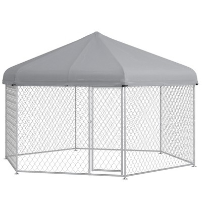 Large Galvanized Steel Outdoor Dog Kennel with Weatherproof Roof