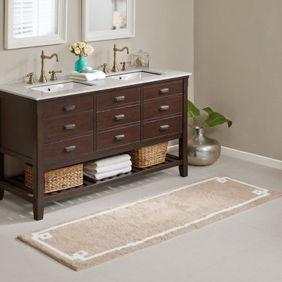Taupe Cotton Tufted Bath Rug with White Border