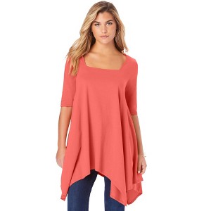 Roaman's Women's Plus Size Square Neck Handkerchief Hem Ultimate Tunic - 1 of 4