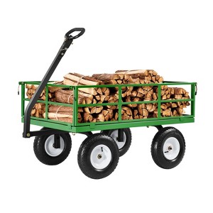 VEVOR 1200 Lbs Steel Garden Cart, Heavy Duty Pullable Garden Wagon Yard Cart, 2 in 1 Outdoor Metal Utility Wagon Yard Trailer, Green - 1 of 4