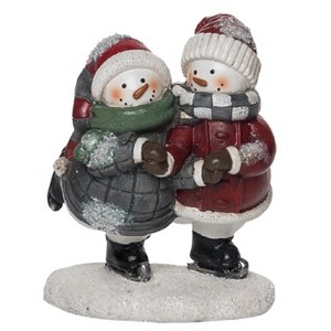 Transpac Resin 5.5 in. Multicolored Christmas Quilted Skating Snowman Figurine - 1 of 2