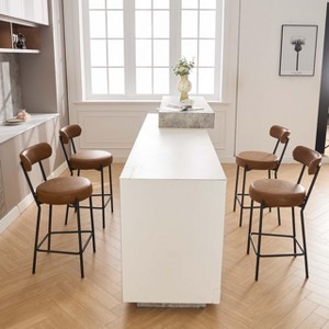 2 Packs Modern Leather Bar Stools, 27" Counter Height w/Back & Footrest, 300Lbs Capacity, Brown Upholstered Kitchen Island Stools - 1 of 4