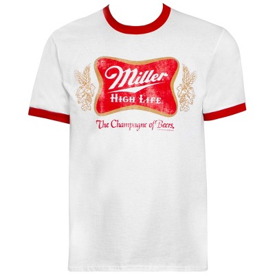 Adult Miller High Life Logo White And Red Ringer Tee Shirt