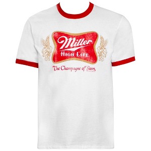 Adult Miller High Life Logo White And Red Ringer Tee Shirt - 1 of 2