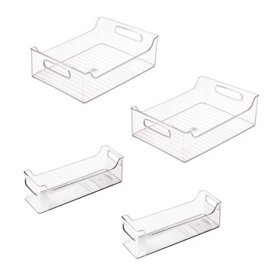 iDESIGN 4pc 50% Recycled Plastic Refrigerator Organizer Bin Set: Clear Kitchen Storage, Dishwasher-Safe, 14.5"x15"x10"