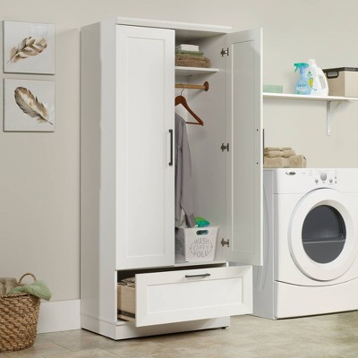 Soft White MDF 2-Door Wardrobe Armoire with Drawer