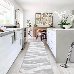 Washable Runner & Area Rug, Modern Wave Distressed Pattern, Non-Slip, Low Pile Carpet for Hallway, Kitchen, Laundry Room - 1 of 4