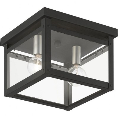 Milford 8" Black and Brushed Nickel Glass Flush Mount