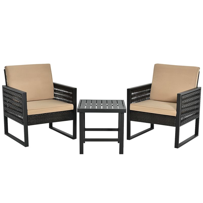 Tangkula 3-Piece Patio Wicker Bistro Set Conversation Furniture Sofa with Coffee Table, 5 of 7