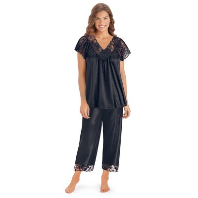 Collections Etc Lace Trim Silky Capri Pj Set