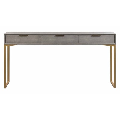 Gray Shagreen Wood and Brass Console Table with Storage