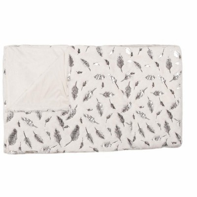 HomeRoots 50" X 60" Ivory And Silver Feathers Faux Fur Plush Throw Blanket