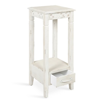 Soft White Farmhouse Wood Accent Table with Metal Skirt