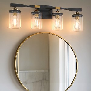 DORESshop 26 in. 4-Light Black and Gold Vanity Light with Clear Glass Shades for Bathroom - 1 of 4