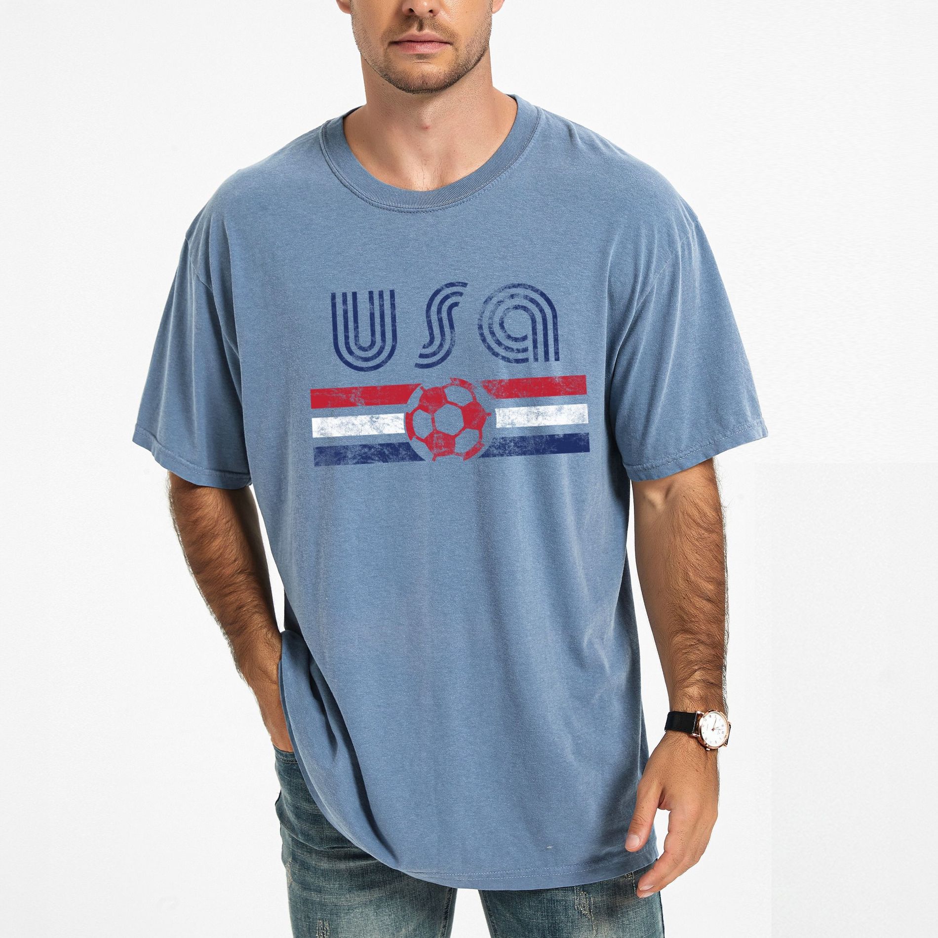Simply Sage Market - Men's Garment Dyed Graphic T-Shirt - USA Soccer Flag