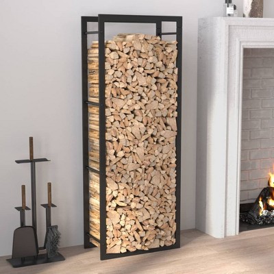 vidaXL Firewood Rack Matt Black 19.7 in.x11 in.x52 in. Steel