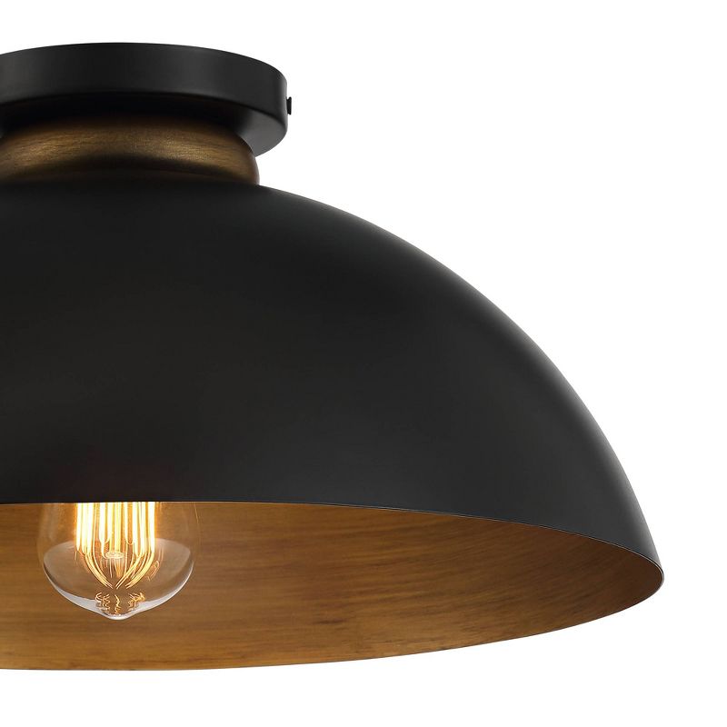 Possini Euro Design Janie Industrial Semi Flush Mount Fixture 15 1/2" Wide Black Gold Dome Shade for Bedroom Kitchen Living Room Hallway Schoolhouse, 3 of 8