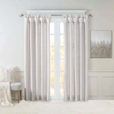 Vynxaria DIY Twisted Tab Top Curtain Panel (50" W x 120" L, Silver) Faux Silk Sheen, Lined for Privacy, Machine Washable