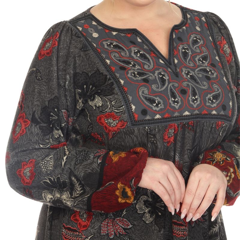 Plus Size Paisley Floral Embroidered Sweater Dress, 4 of 6