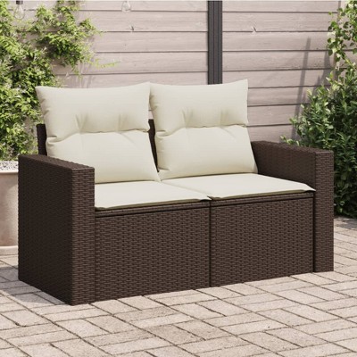 Patio Sofa with Cushions 2-Seater Brown Poly Rattan vidaXL