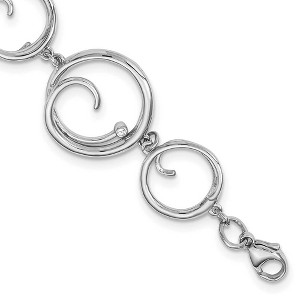 Black Bow Jewelry Diamond Swirl Link Bracelet in Rhodium Plated Silver, 7 Inch - 1 of 4